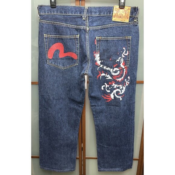 Evisu Jeans Indigo Genes Mens 38x28 Painted Dragon Japan Selvedge Dark Demim